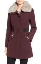 Women's Via Spiga Detachable Faux Fur Collar Soft Shell Coat - Red