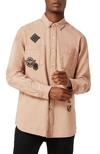 Men's Topman Badge Twill Shirt