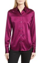 Women's Theory Perfect Fitted Stretch Satin Shirt, Size - Pink