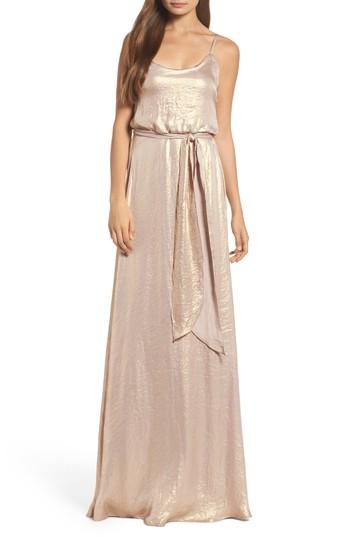 Women's Nouvelle Amsale Crushed Satin Blouson Gown - Metallic