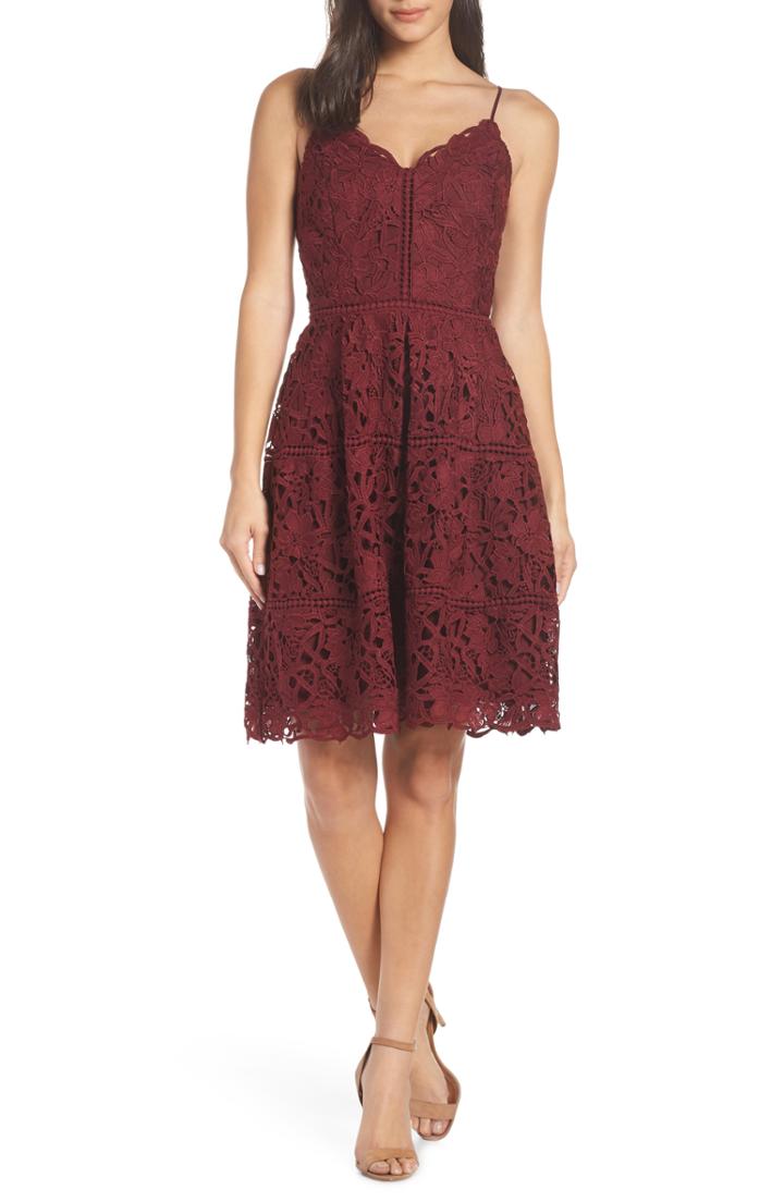 Women's Adelyn Rae Jenny Lace Fit & Flare Dress - Red