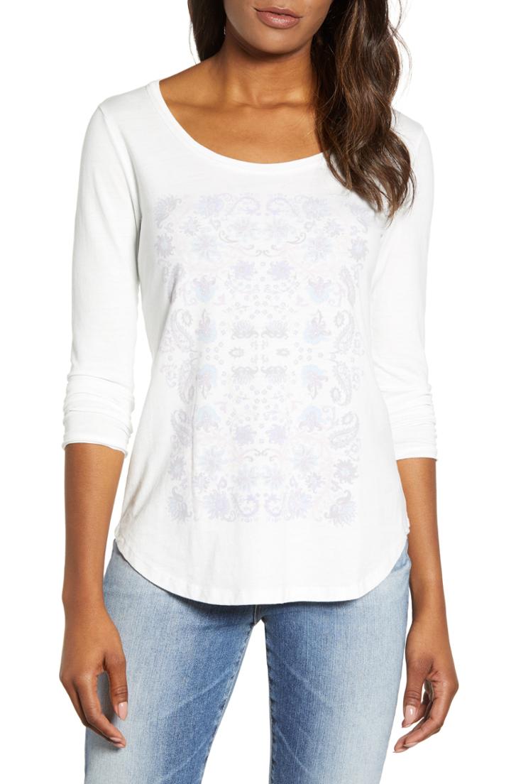 Women's Lucky Brand Mosaic Print Three Quarter Sleeve Tee - White