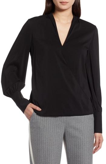 Women's Halogen Silk Blend Wrap Blouse - Black