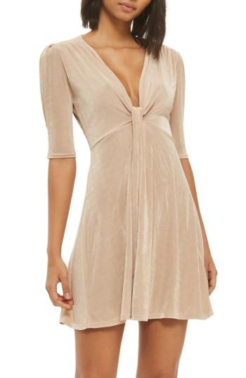 Women's Topshop Twist Front Skater Dress Us (fits Like 0-2) - Beige