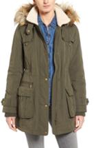 Petite Women's Halogen Hooded Anorak With Faux Fur Trim P - Green