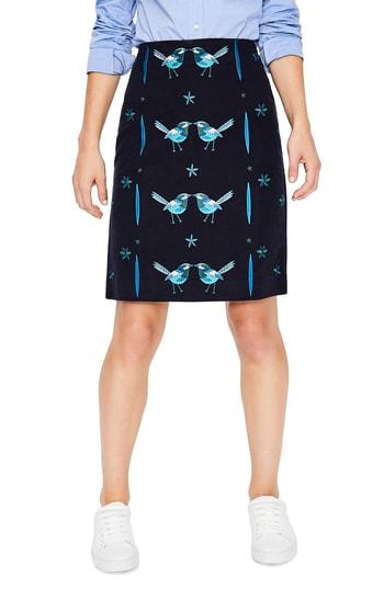 Women's Boden Fun Bird Embroidery Stretch Cotton Skirt - Blue