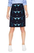Women's Boden Fun Bird Embroidery Stretch Cotton Skirt - Blue