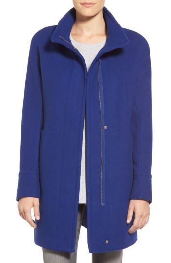 Petite Women's Ellen Tracy Wool Blend Stadium Coat P - Blue