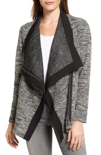 Petite Women's Two By Vince Camuto Tweed & Ponte Asymmetrical Jacket P - Black