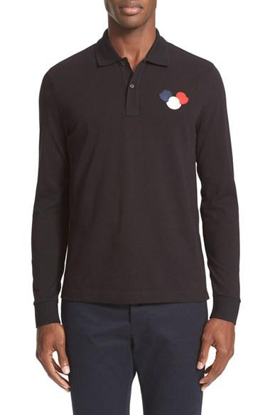 Men's Moncler Bells Applique Long Sleeve Polo