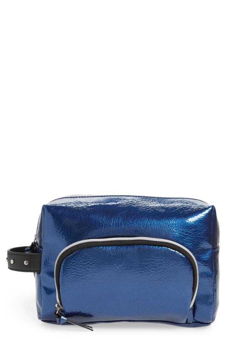 Violet Ray New York Metallic Faux Patent Leather Toiletry Bag, Size - Blue Metallic