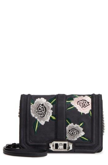 Rebecca Minkoff Small Love Embroidered Nubuck Crossbody Bag - Black