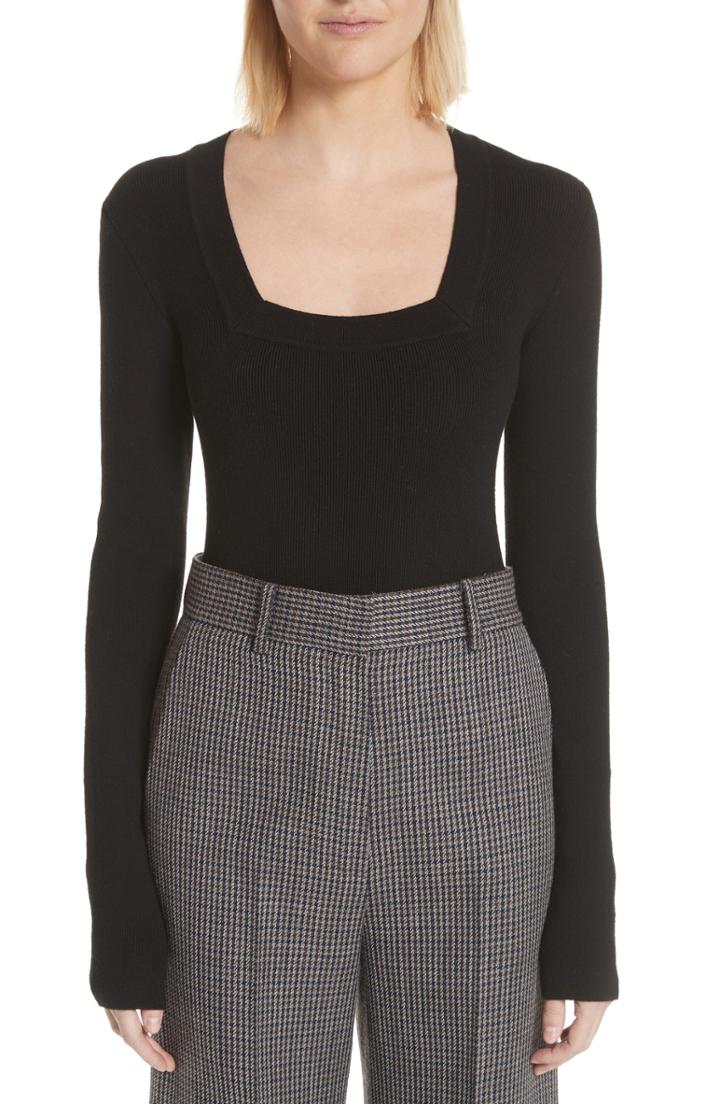 Women's Khaite Daisy Square Neck Wool Blend Bodysuit - Black