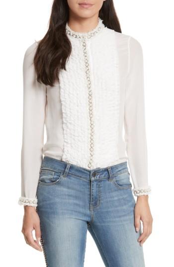 Women's Alice + Olivia Arminda Embellished Ruffle Shirt - Ivory