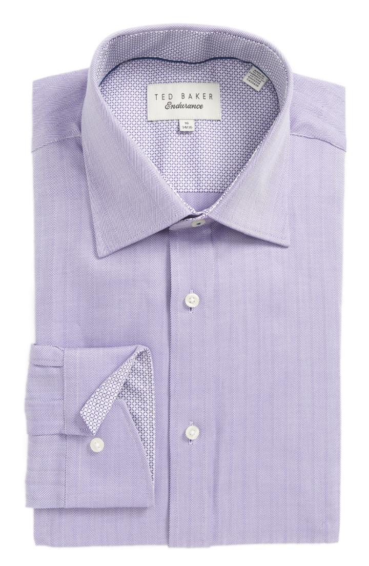 Men's Ted Baker London Endurance Trim Fit Herringbone Dress Shirt - 32/33 - Purple