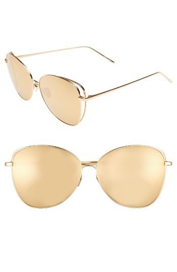 Women's Linda Farrow 62mm Mirrored 18 Karat Gold Sunglasses - Yellow Gold/ Gold