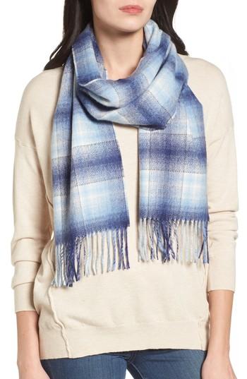 Women's Nordstrom Ombre Plaid Cashmere Scarf, Size - Blue