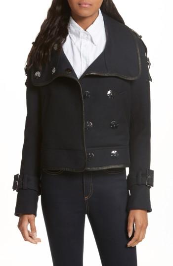 Women's Veronica Beard Lafayette Leather Trim Snap Jacket - Blue