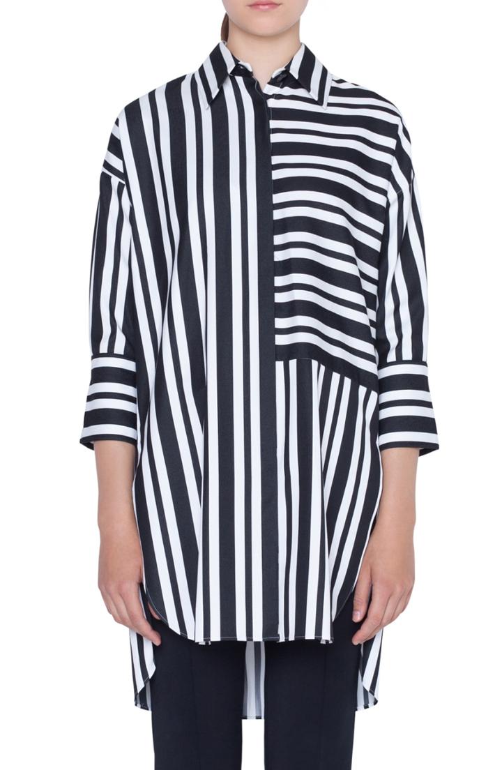 Women's Akris Punto Stripe Tunic Blouse - Black