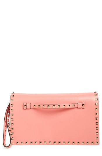 Valentino Garavani Rockstud Leather Flap Clutch - Orange