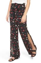 Women's Floral Print Wide Leg Pants - Black