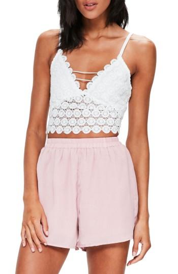 Women's Missguided Circle Lace Crop Tank Us / 16 Uk - White