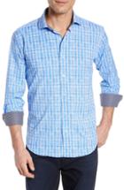 Men's Bugatchi Classic Fit Plaid Performance Sport Shirt, Size - Blue