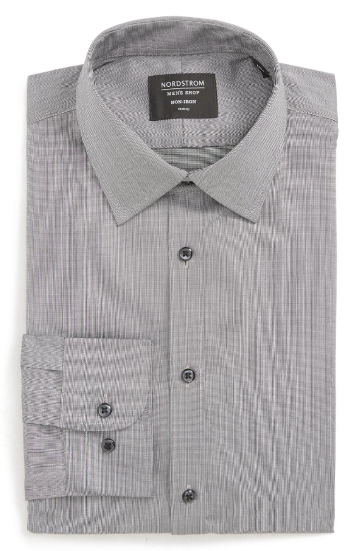 Men's Nordstrom Men's Shop Extra Trim Fit Non-iron Solid Dress Shirt - 34/35 - Grey