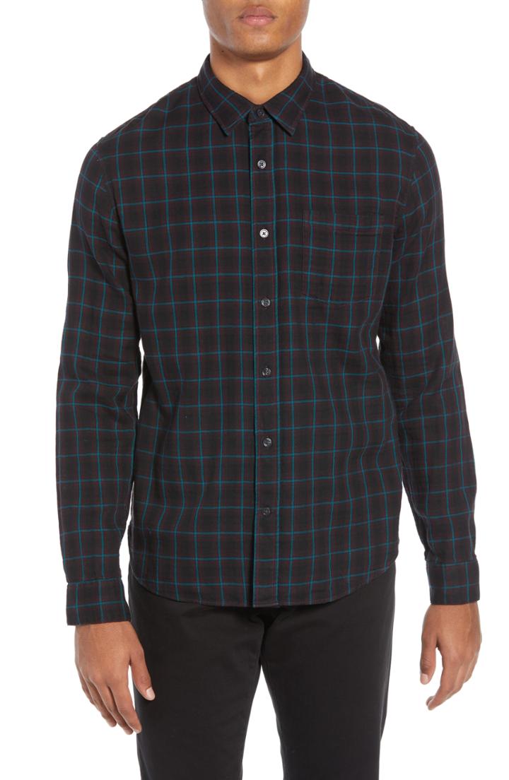 Men's Vince Classic Fit Double Knit Plaid Sport Shirt - Black