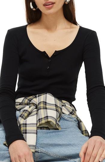 Women's Topshop Scoop Neck Henley Us (fits Like 0-2) - Black