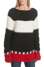 Women's Smythe Stripe Cross Stitched Alpaca Blend Sweater - Black