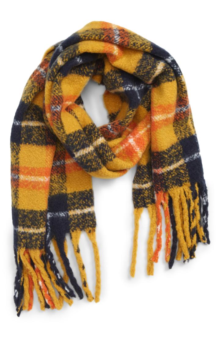 Women's Emanuel Geraldo Plaid Boucle Scarf, Size - Yellow