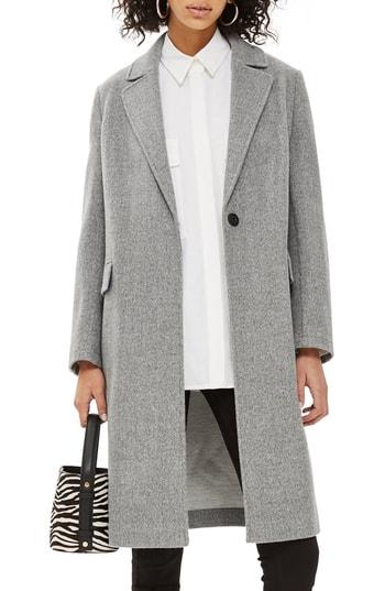 Women's Topshop Lily Knit Back Midi Coat Us (fits Like 0-2) - Grey