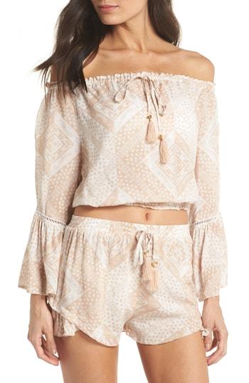 Women's Surf Gypsy Tassel Trim Cover-up Top - Beige