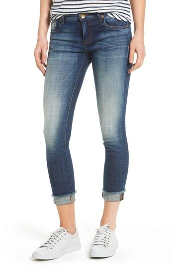 Petite Women's Kut From The Kloth Fray Cuff Straight Leg Jeans P - Blue