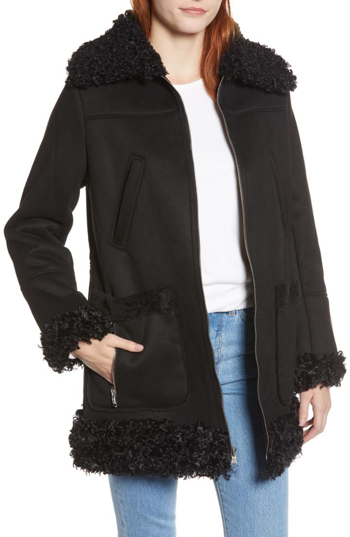Women's Sam Edelman Zip Coat With Faux Shearling Trim