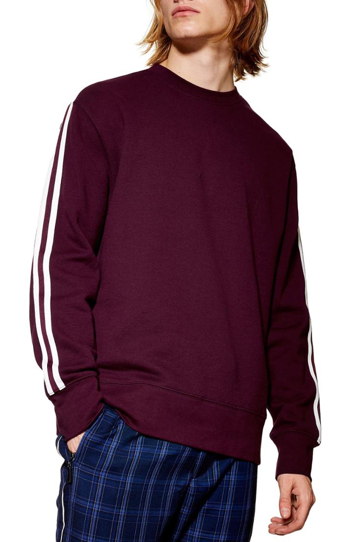 Men's Topman Tape Crewneck Sweatshirt - Burgundy