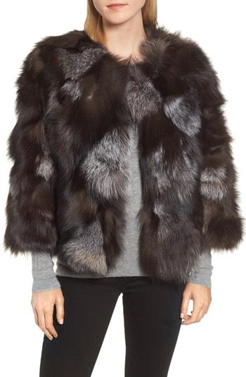 Women's Linda Richards Genuine Silver Fox Cropped Jacket - Grey