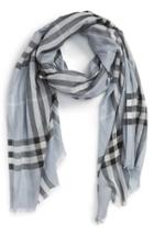 Women's Burberry Giant Check Print Wool & Silk Scarf, Size - Blue