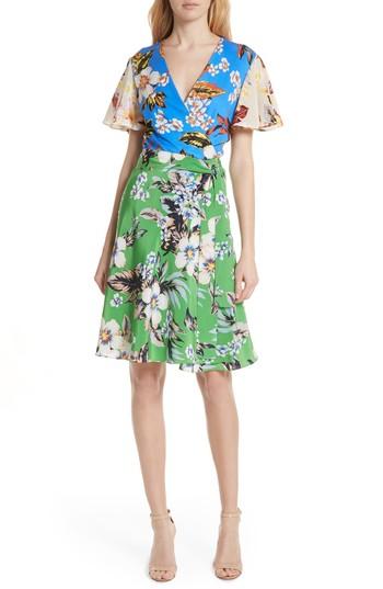 Women's Diane Von Furstenberg Flutter Sleeve Silk Wrap Dress - Blue/green