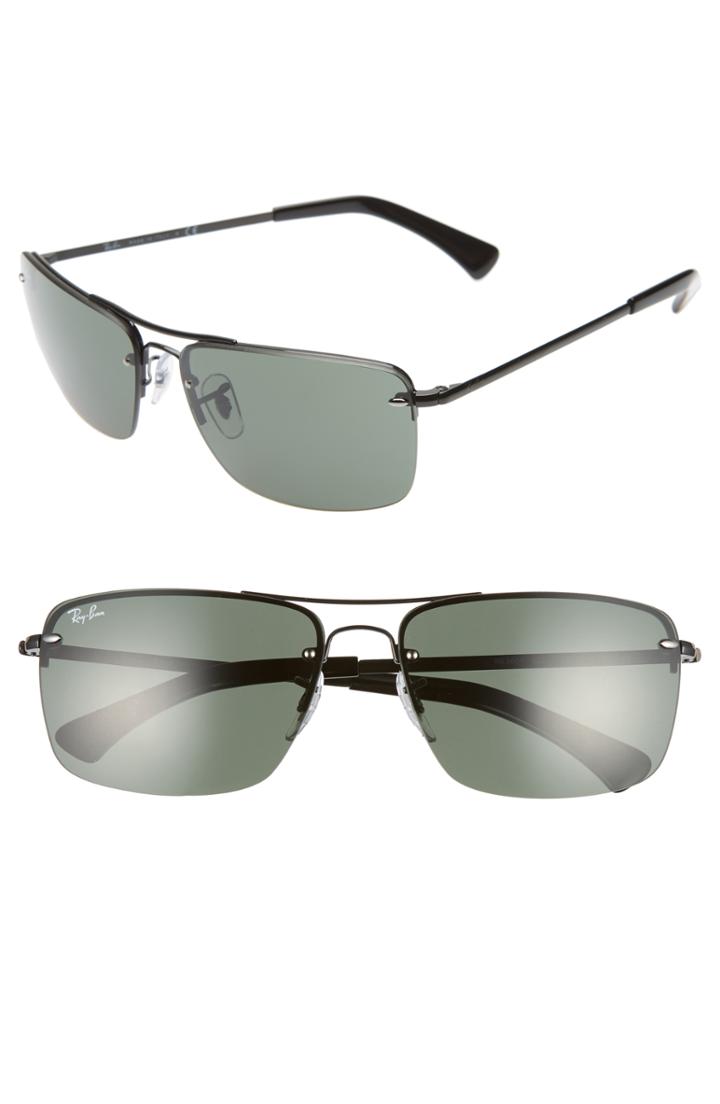 Women's Ray-ban 61mm Semi Rimless Navigator Sunglasses - Black/ Dark Green Solid