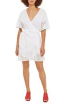 Women's Topshop Broderie Ruffle Wrap Dress Us (fits Like 0-2) - White