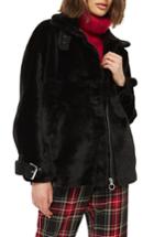 Women's Topshop Faux Fur Buckle Biker Jacket Us (fits Like 0-2) - Black