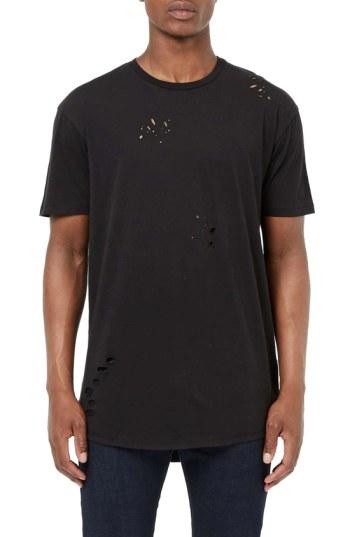 Men's Topman Ripped Longline Crewneck T-shirt