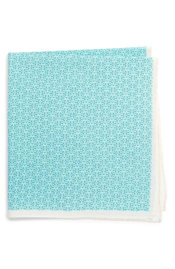 Men's Calibrate Clover Cotton & Silk Pocket Square, Size - Blue/green