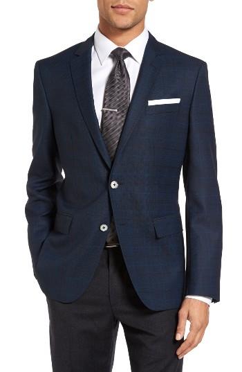 Men's Boss Hutsons Trim Fit Plaid Wool Sport Coat S - Blue