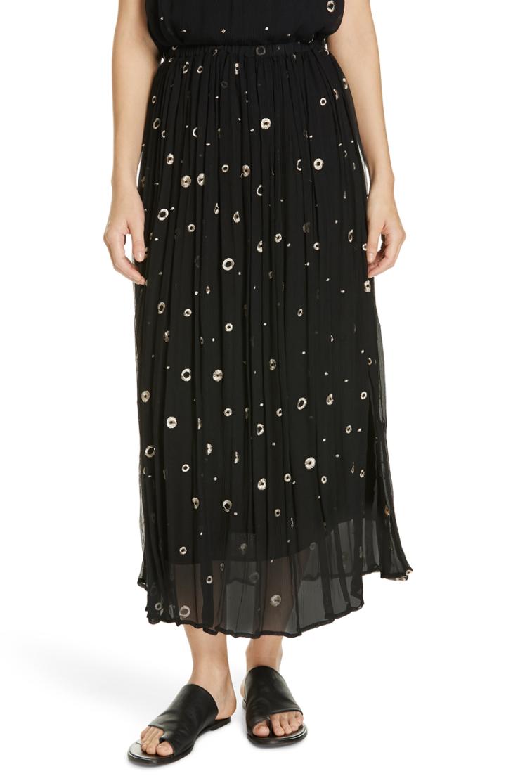 Women's Vince Dot Metallic Embroidered Silk Midi Skirt - Black