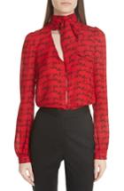 Women's Milly Je T'aime Tie Neck Silk Blouse - Red