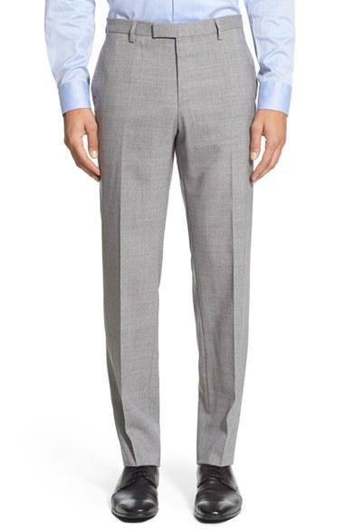 Men's Boss 'leenon' Flat Front Solid Wool Trousers R - Grey