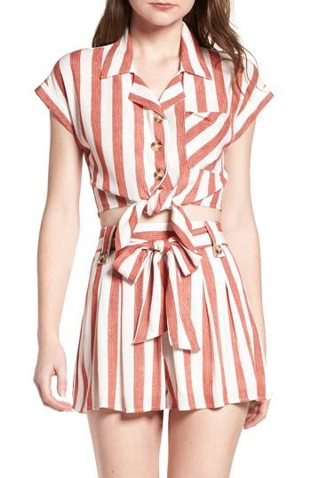 Women's Lydelle Stripe Tie Front Top - Red